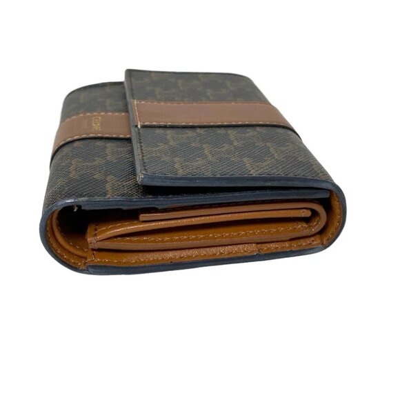 CELINE Triomphe Canvas - Dark Brown Brown PVC Leather Trifold Wallet 386-081825 - Picture 4 of 8